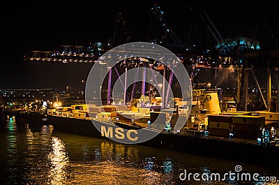PORT SAID, EGYPT â€“ November 4, 2017: MSC line vessel container ship during loading operations in the cargo port Editorial Stock Photo
